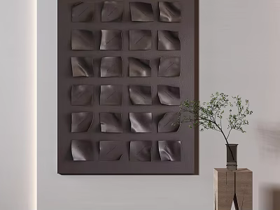 Elegant Decorative Wall Art With Leaf Shaped Panels And Potted Plant Interior 3d model