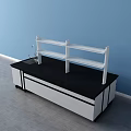 Functional Workbench with Black Countertop White Shelf Sink Faucet and Storage Cabinets