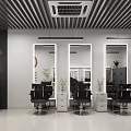 Modern Hair Salon Interior With Black Chairs Mirrors Cabinets And Plants