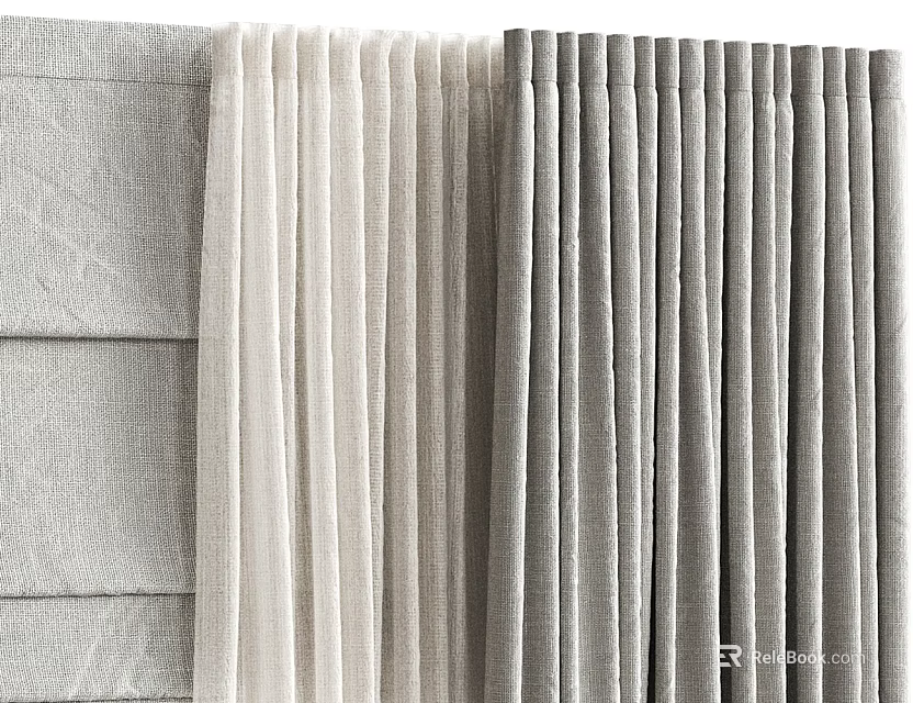 Neutral Toned Textured Curtains With Sheer Panels And Layered Design For Home Decor 3d model 