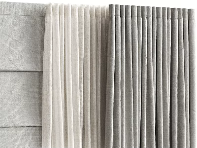 Neutral Toned Textured Curtains With Sheer Panels And Layered Design For Home Decor 3d model