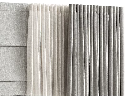 Neutral Toned Textured Curtains With Sheer Panels And Layered Design For Home Decor 3d model
