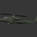 Green Military Helicopter Model With Rotors Cockpit And Weapon Systems On Dark Background