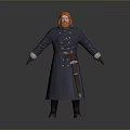 Man With Red Hair And Beard In Navy Blue Coat With Gold Buttons And Sword