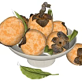 Fresh Ripe Persimmons in a White Bowl with Green Leaves on White Background