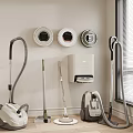 Smart Cleaning Machines With Vacuum Cleaners Mops And Wall Mounted Circular Devices In Indoor Area