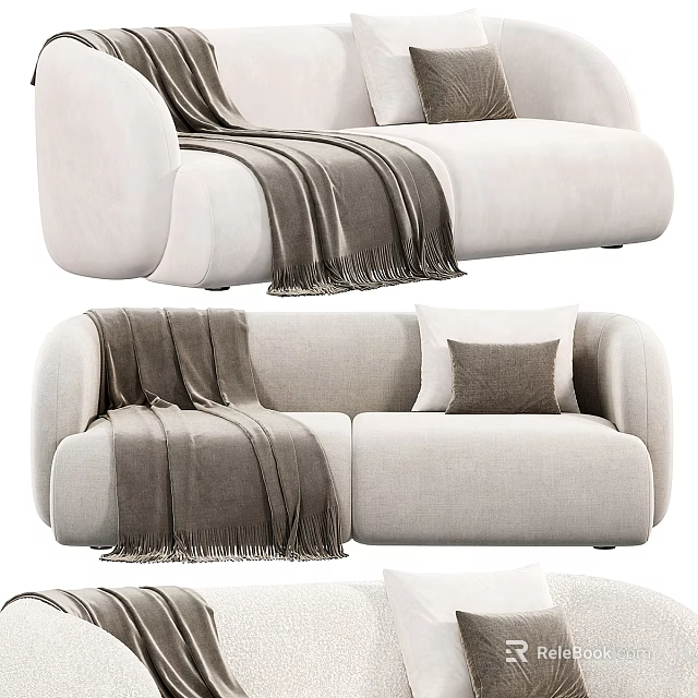Light Colored Fabric Two-seater Sofa With Soft Blanket And Decorative Pillow 3d model
