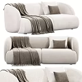 Light Colored Fabric Two-seater Sofa With Soft Blanket And Decorative Pillow 3d model