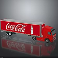 Red Coca-Cola Truck Model with Logo and Bottle Design on Reflective Surface 3d model