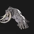 Grey Fantasy Monster With Large Tusks Sharp Teeth Open Mouth And Outstretched Arms