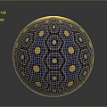 Blue Decorative Sphere With Gold Hexagonal Patterns And Circular Dots 3d model