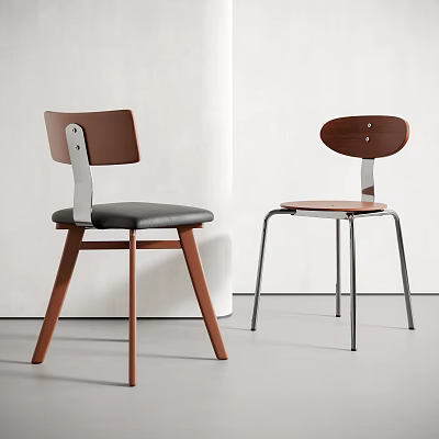 Modern Stylish Accent Chairs With Wooden Metal Legs Black Brown Seats In Room 3d model