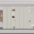 Modern Wardrobe Interior Design With Light-colored Panels Built-in Storage Vanity Mirror And Stool 3d model