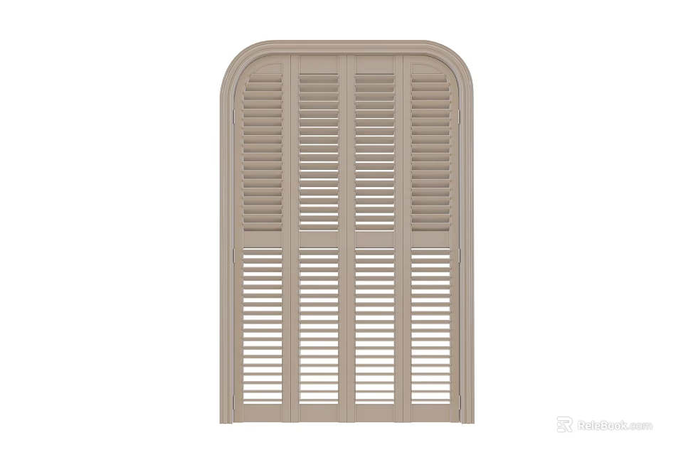Beige Arched Top Window Shutter With Vertical Slats And Classic Design 3d model 