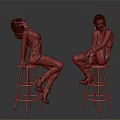 Two Models Sitting on Bar Stools with Different Colored Outfits and Light Blue Background