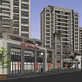 Multi Level Commercial Street Featuring Staircases Green Plants Outdoor Seating And Umbrellas
