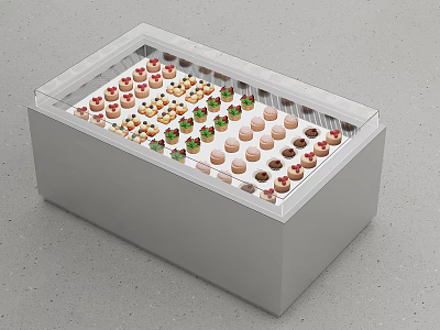 Dessert Shop Display Case With Assorted Colorful Macarons And Neatly Arranged Treats 3d model