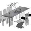 Modern Minimalist Dining Set With Long Table Transparent Chairs Plant And Vase Decor