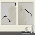 Two Panel Abstract Paintings With Beige Background And Black Curved Lines For Wall Decor