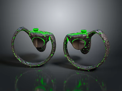 Pair Of PC Ring Accessories With Green LED Light And Rock Texture Design 3d model