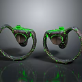 Pair Of PC Ring Accessories With Green LED Light And Rock Texture Design