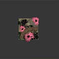 Cute Cartoon Miniature Scene With Wooden Bridge Pink Flowers Green Plants And Rocks