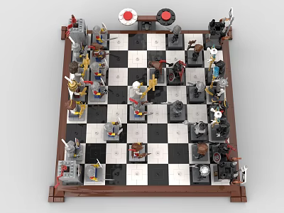 Creative Building Blocks Chess Set With Black White Checkered Board And Detailed Figures 3d model