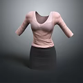 Women's Light Pink Three Quarter Sleeve Fitted Top With Black Pencil Skirt