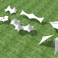 Modern Outdoor Tensile Membrane Structures With Various Shapes On Green Grass