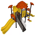Colorful Kids Outdoor Playground Equipment With Yellow Orange Slides And Canopy Roof