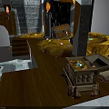 Ornate Wooden Storage Chest Filled With Gold Coins And Gems On Wooden Floor
