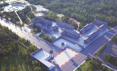 Aerial View of New Chinese Architecture 3d model