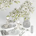 Elegant Tableware Set With White Orchids Transparent Glassware Tray And Candle Holders