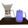 Modern Glass Tea Set with Brown Leather Strap Blue Long Spout Kettle on Brown Tray