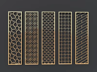 Stylish Metallic Room Dividers With Various Geometric Patterns And Decorative Designs 3d model