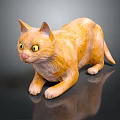 Realistic Orange Cat With Yellow Eyes Lying On Black Surface And Reflection 3d model