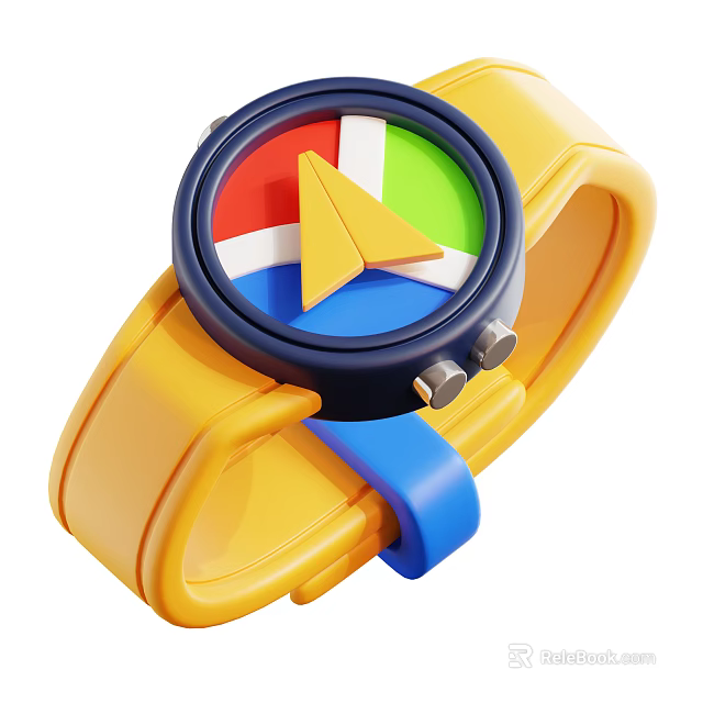Smartwatch With Yellow Strap Blue Dial Red White Green Sections And Yellow Pointer 3d model 