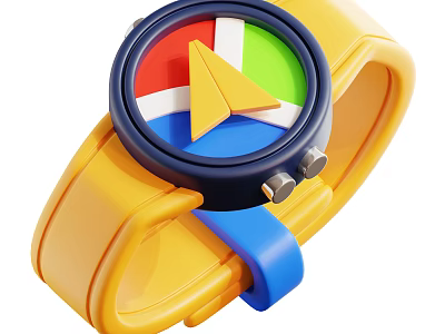 Smartwatch With Yellow Strap Blue Dial Red White Green Sections And Yellow Pointer 3d model