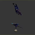 Mythical Winged Creatures With Large Black Blue And Smaller White Blue Wings Above Egg