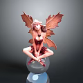 Woman Fairy Statue With Leaf Shaped Wings Sitting On Transparent Sphere