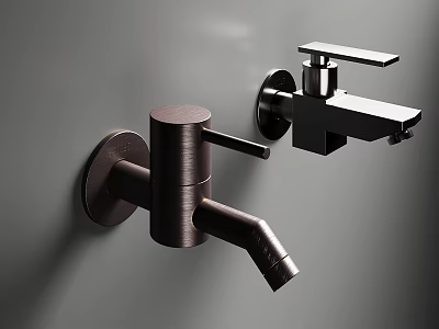 Two Modern Wall Mounted Faucets In Brushed Bronze And Matte Black 3d model
