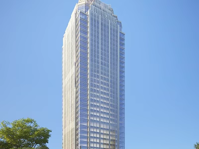 Modern High Rise Office Building With Glass Facade Against Blue Sky And Green Trees 3d model