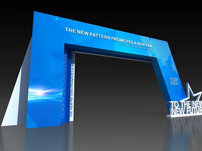 Blue Event Entrance Archway with New Era Promotion Text and Modern Design 3d model