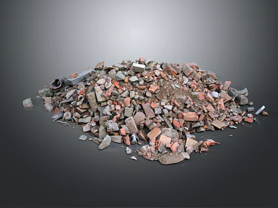 Pile of Construction Debris Including Bricks Stones and Broken Materials 3d model