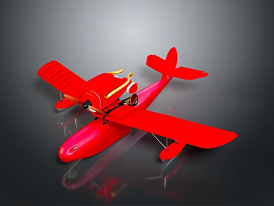 Red Biplane Model With Open Cockpit And Shiny Retro Design Features 3d model