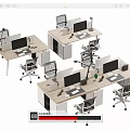 Modern Office Desks Setup With Computers Office Chairs Desk Lamps and Storage