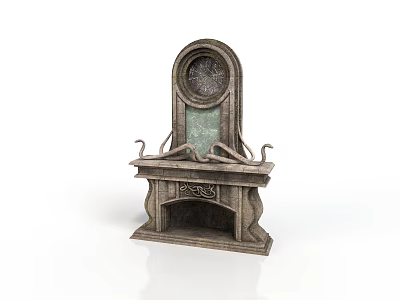 Antique Fireplace With Intricate Carvings And Circular Top Decor In Classic Vintage Style Design 3d model