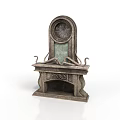Antique Fireplace With Intricate Carvings And Circular Top Decor In Classic Vintage Style Design