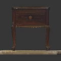 Antique Wooden Bedside Table With Carved Drawer And Decorative Legs On White Base