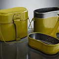 Vintage Yellow Metal Dinnerware Set With Lids Handles And Three Containers